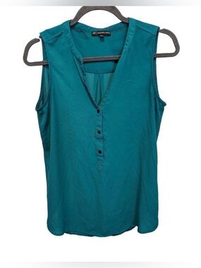 Adrianna Papell Teal Sleeveless V-Neck Button Front Blouse